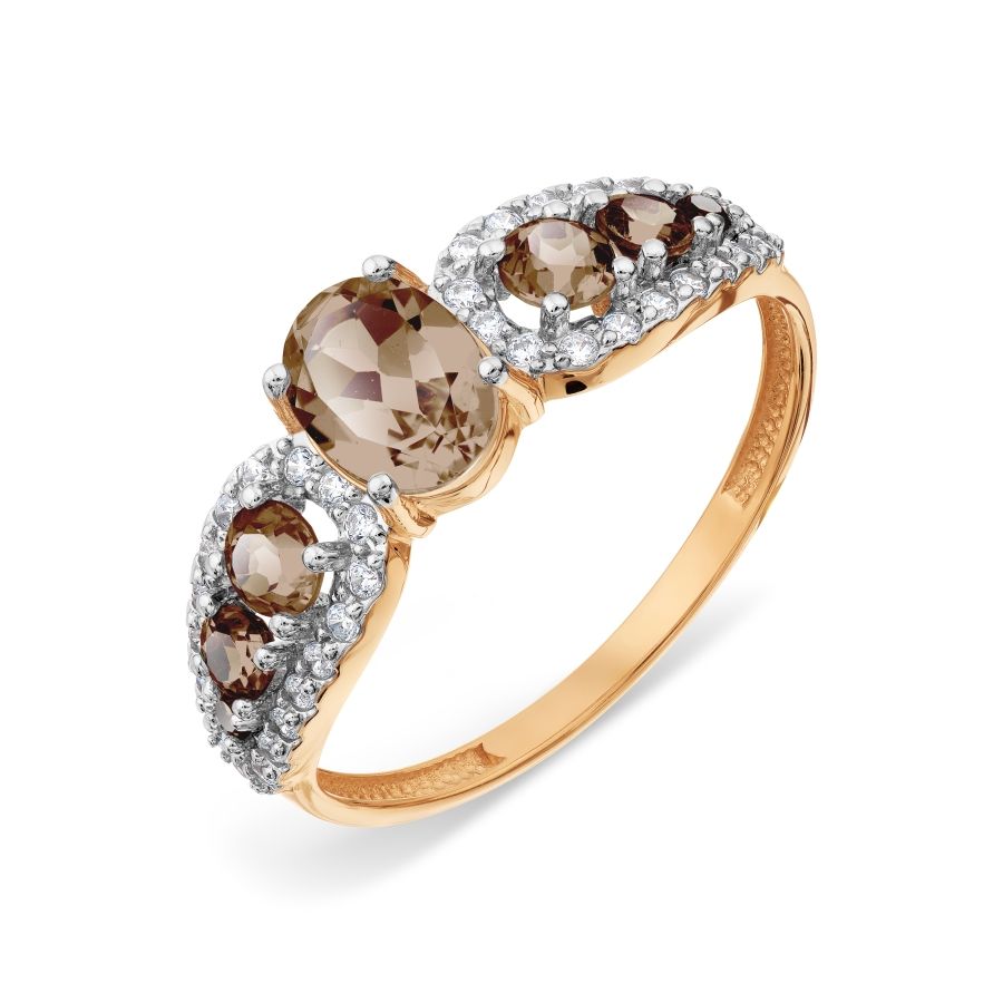 Женское кольцо с топазами и фианитами из красного золота 585 пробы