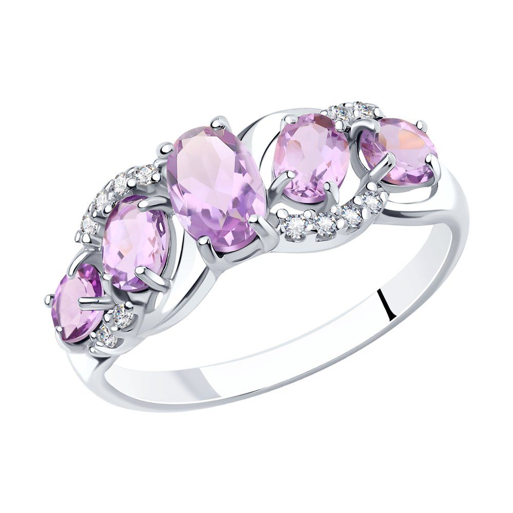 Женское кольцо из серебра 925 пробы с аметистом и фианитами Женское кольцо из серебра 925 пробы с аметистом и фианитами