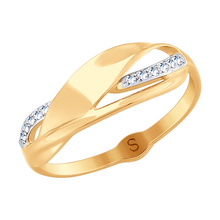 Женское кольцо из красного золота 585 пробы с фианитами