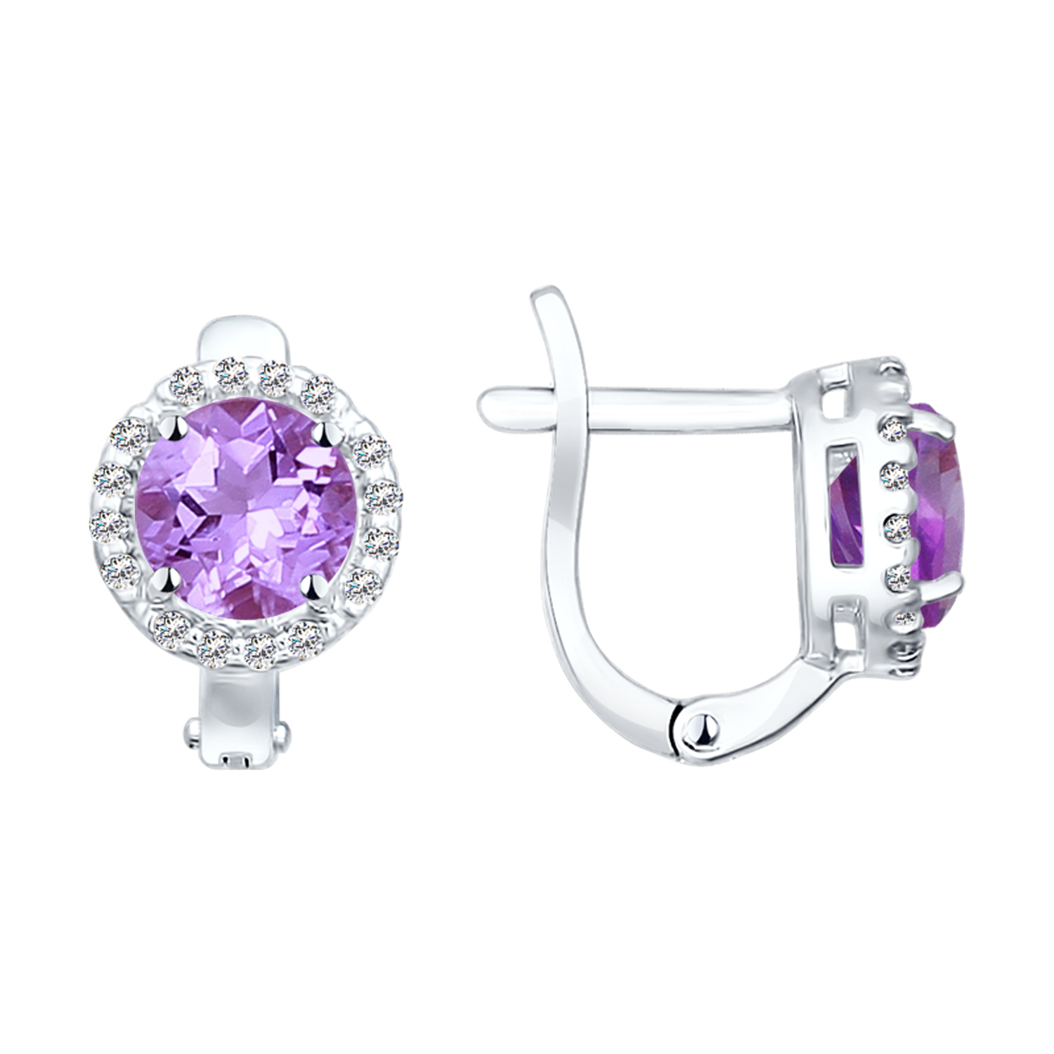 Ohrringe mit Amethyst und Zirkonia, 925 Silber Ohrringe mit Amethyst und Zirkonia, 925 Silber