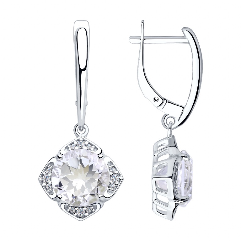 Серьги из серебра 925 пробы c горным хрусталем и фианитами Серьги из серебра 925 пробы c горным хрусталем и фианитами