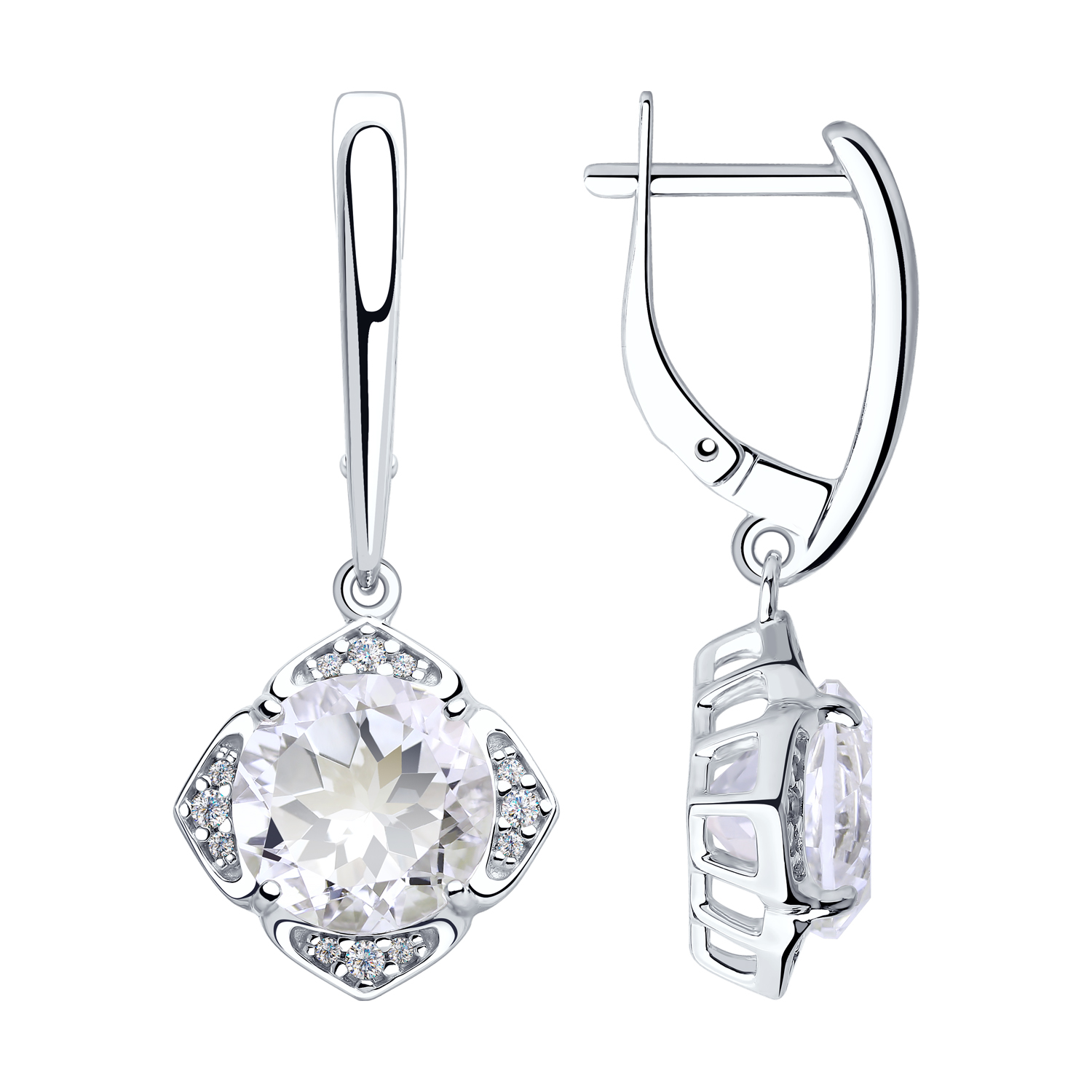 Серьги из серебра 925 пробы c горным хрусталем и фианитами Серьги из серебра 925 пробы c горным хрусталем и фианитами