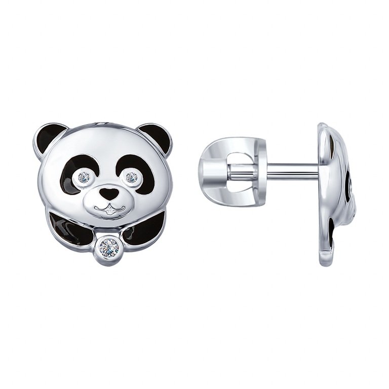 Paar Ohrstecker "Panda" 925 Silber Emaille