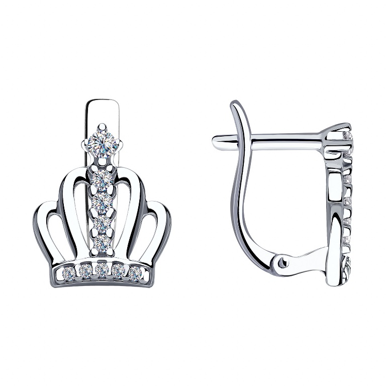 Серьги "Корона" из серебра 925 пробы с фианитами