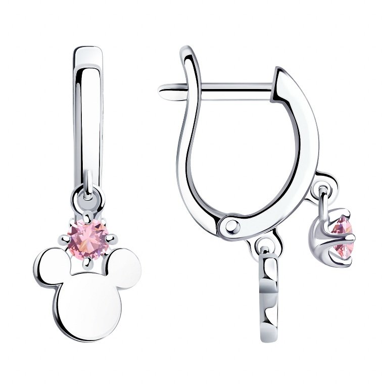 Серьги "Микки" из серебра 925 пробы с розовыми фианитами