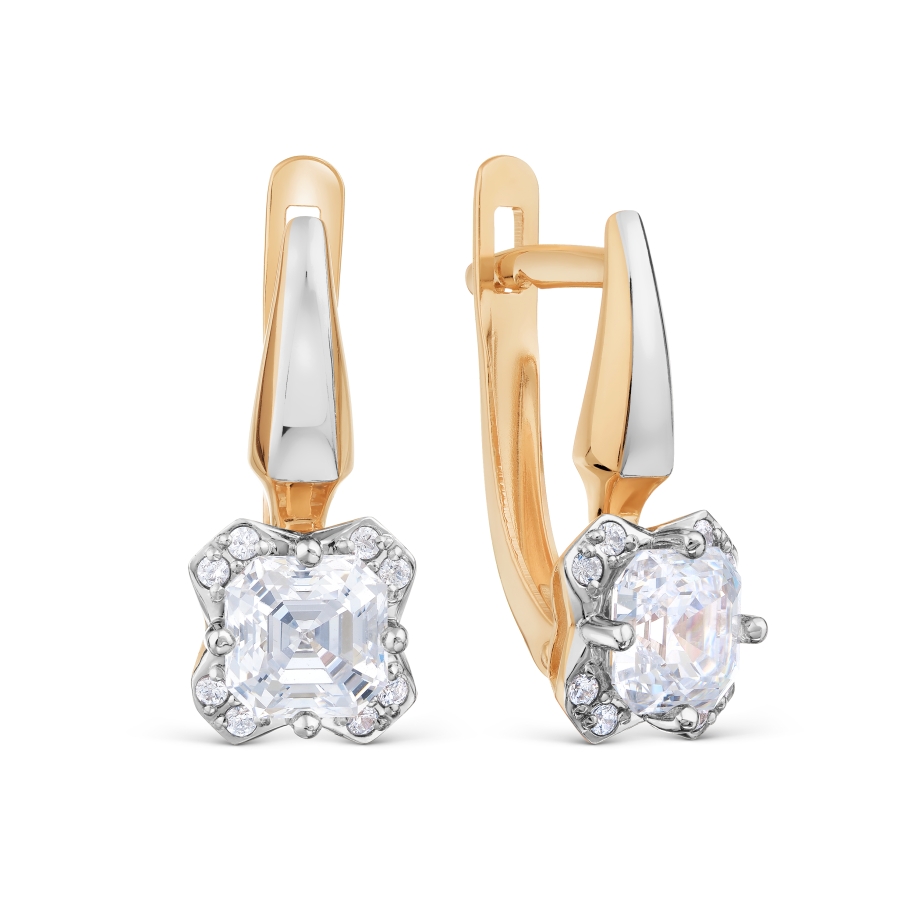 Серьги из красного золота 585 пробы c фианитами