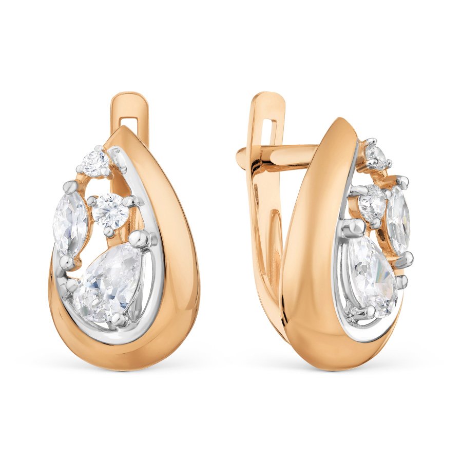 Серьги из красного золота 585 пробы c фианитами
