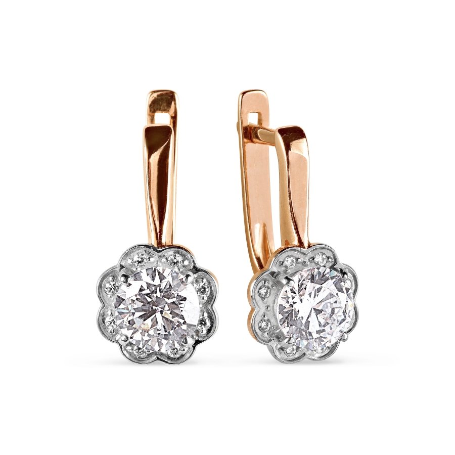 Серьги из красного золота 585 пробы c фианитами