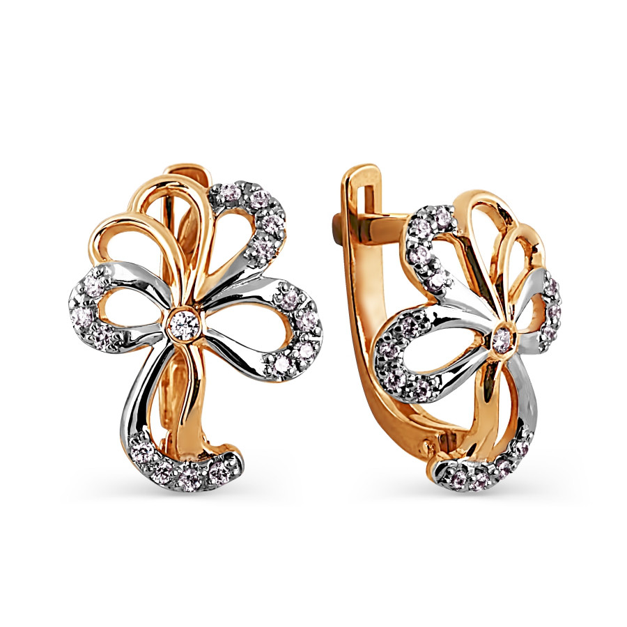 Damen Ohrringe Blumen 585 Rotgold 14 Karat Zirkonia Bicolor