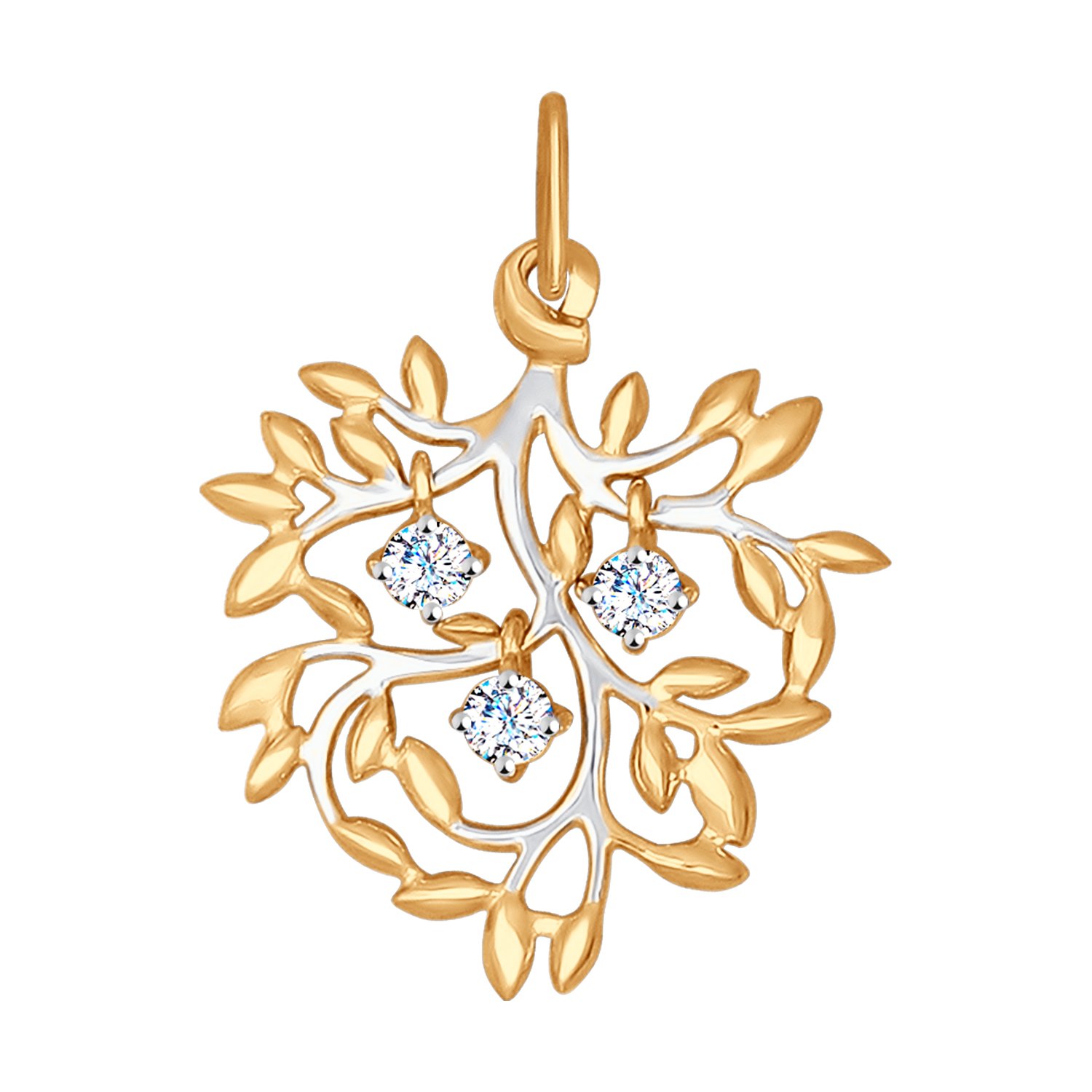 Anhänger "Blätter" mit Zirkonia 585 Rotgold