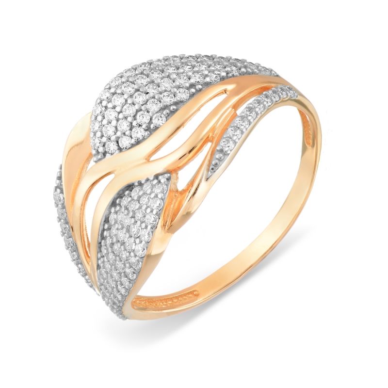 Женское кольцо с фианитами из красного золота 585 пробы