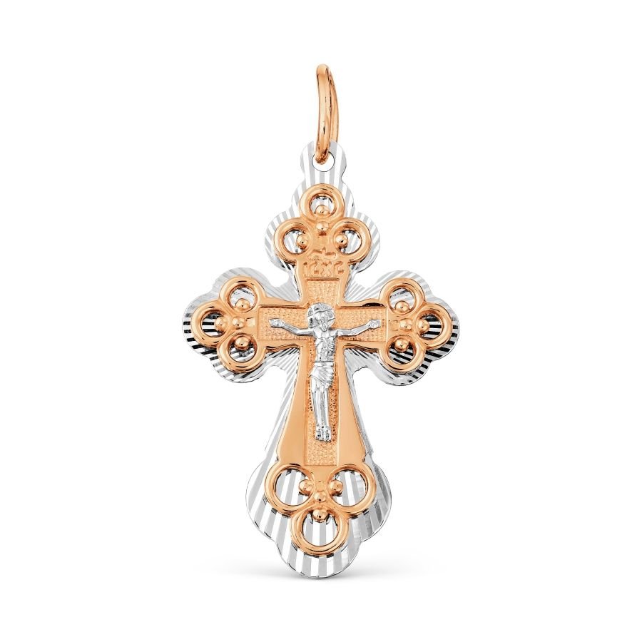 Anhänger Kreuz "Spasi i sohrani" 585 Rotgold Weißgold Bicolor