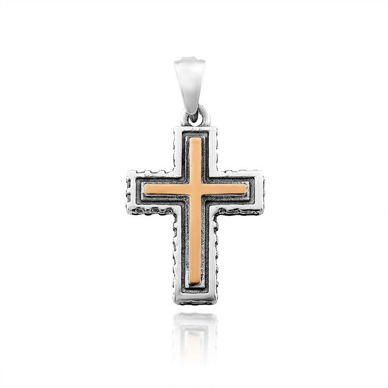 Kreuz Anhänger 925 Silber und 375 Rotgold