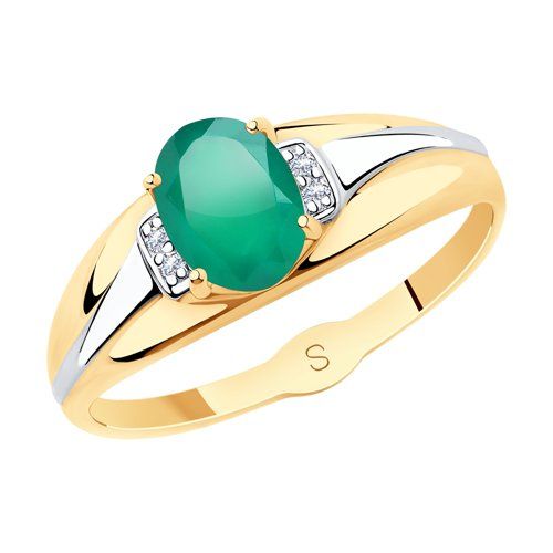 Кольцо с агатом и фианитами из красного золота 375 пробы