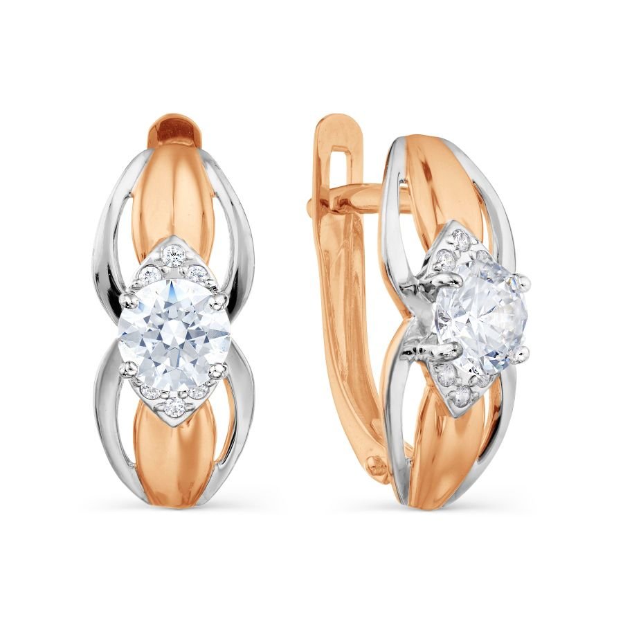 Ohrringe mit Zirkonia | 585 Rotgold Bicolor
