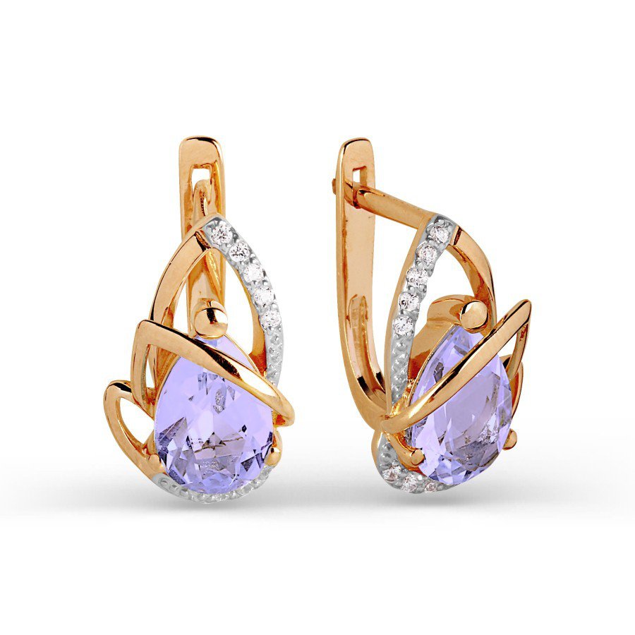 Damen Ohrringe 585 Rotgold Amethyst und Zirkonia