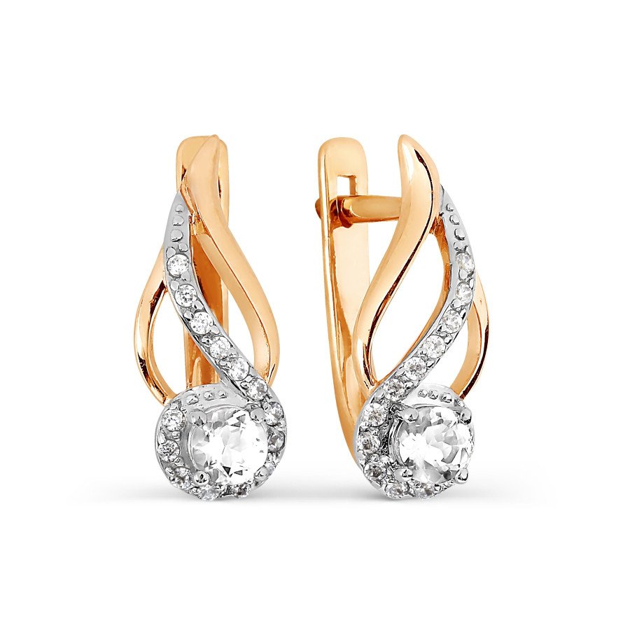 Damen Ohrringe 585 Rotgold Topas farblos Zirkonia