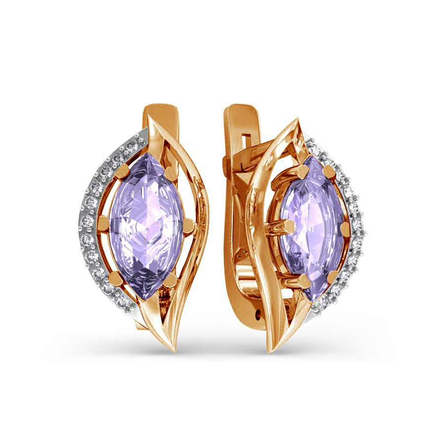 Damen Ohrringe 585 Rotgold 14k Amethyst Zirkonia Damen Ohrringe 585 Rotgold 14k Amethyst Zirkonia