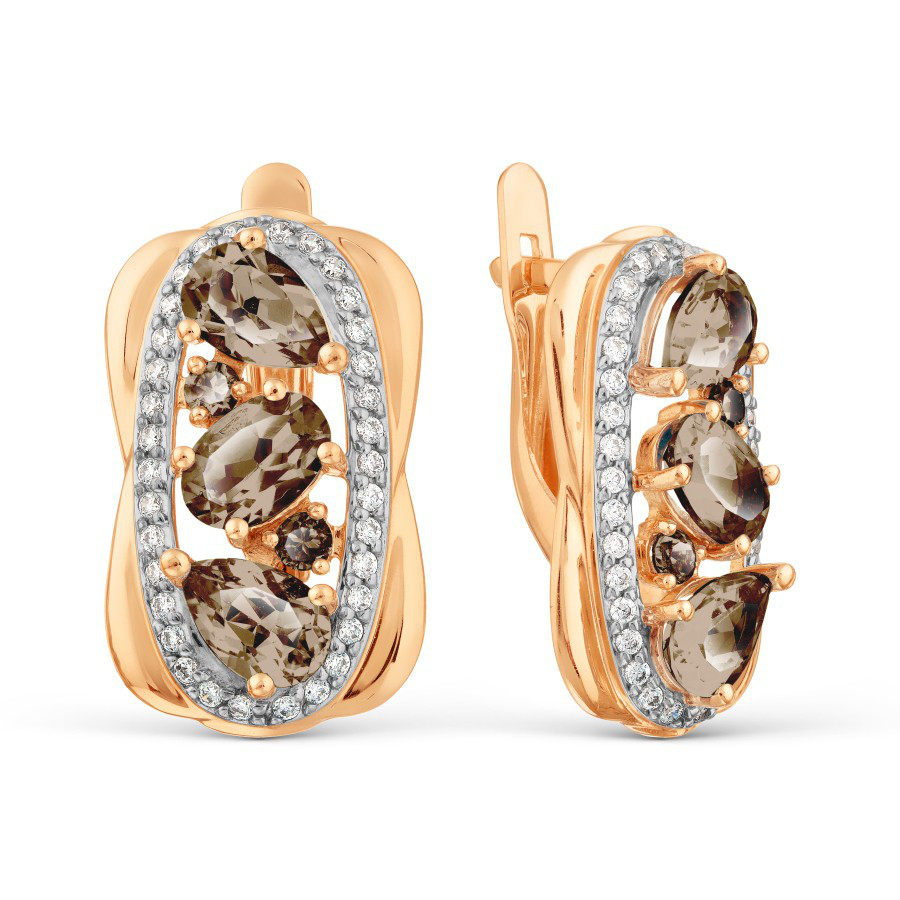 Серьги золотые 585 пробы с раухтопазами и фианитами