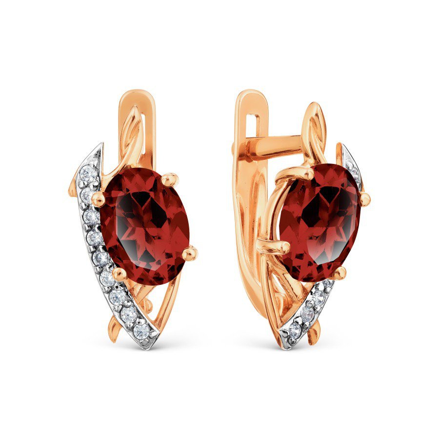 Damen Ohrringe mit Granaten und Zirkonia 585 Rotgold