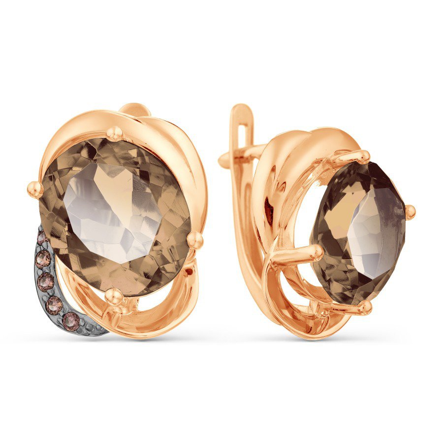 Ohrringe mit Rauchtopase und Zirkonia 585 Rotgold