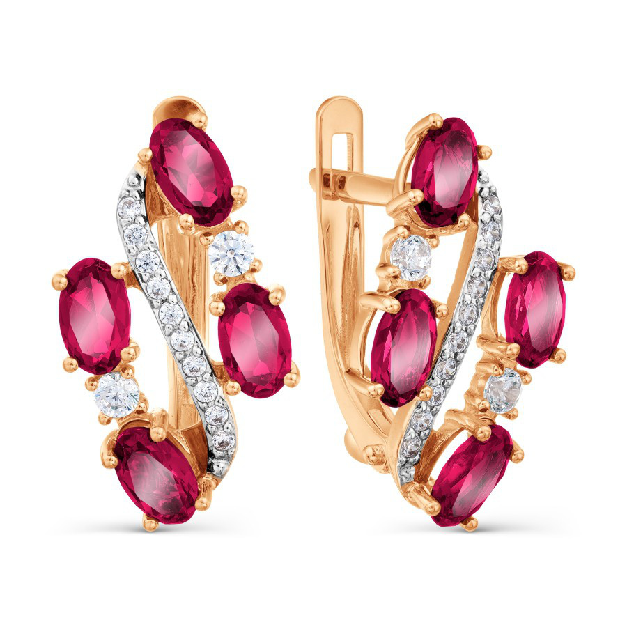 Серьги с рубинами и фианитами из красного золота 585 пробы