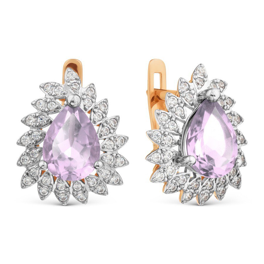 Ohrringe mit Amethysten und Zirkonia | 585 Rotgold