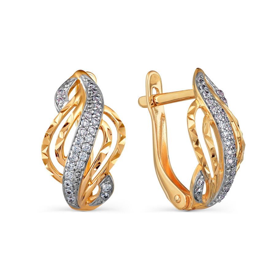 Серьги с алмазной гранью и фианитами из русского красного золота 585 пробы Серьги с алмазной гранью и фианитами из русского красного золота 585 пробы