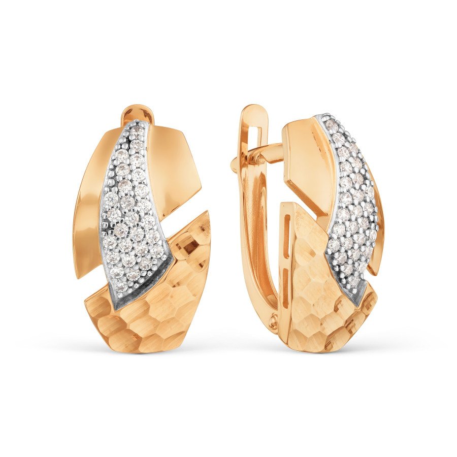 Ohrringe mit Zirkonia und Diamantschliff 585 Rotgold