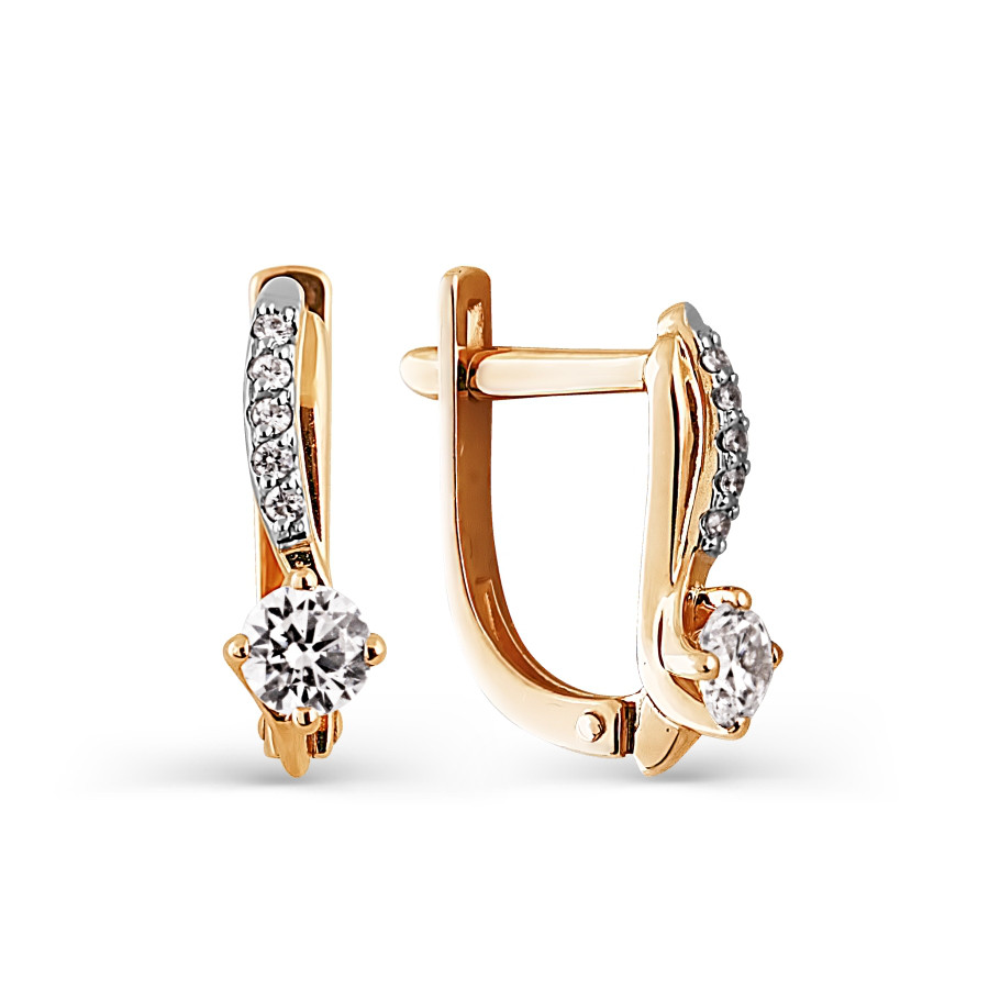 Женские серьги с фианитами из красного золота 375 пробы