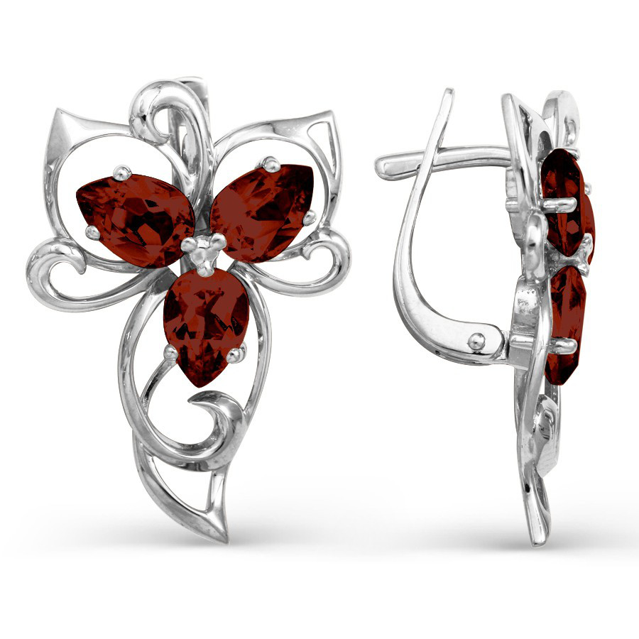 Серьги с гранатами из серебра 925 пробы Серьги с гранатами из серебра 925 пробы