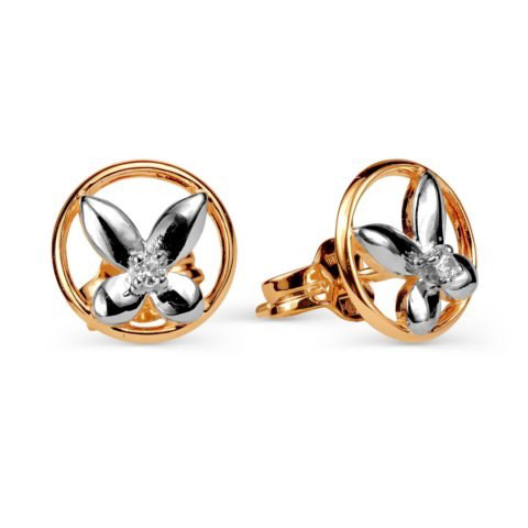 Paar Ohrstecker 585 Rotgold Zirkonia Bicolor