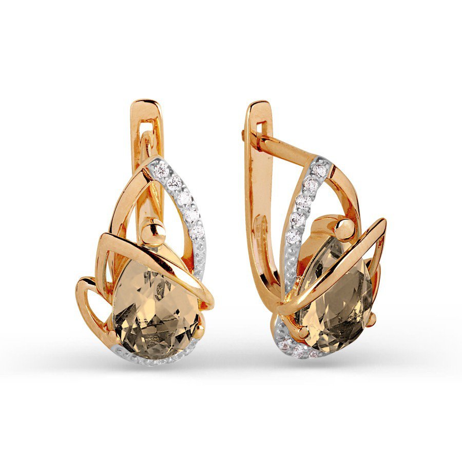 Damen Ohrringe 585 Rotgold Rauchtopas und Zirkonia