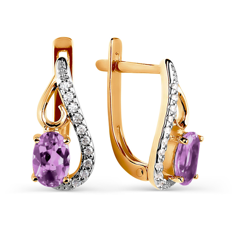 Damen Ohrringe 585 Rotgold mit Zirkonia Amethyste Damen Ohrringe 585 Rotgold mit Zirkonia Amethyste
