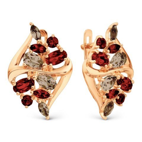 Ohrringe 585 Rotgold Granat Rauchtopas Natursteine