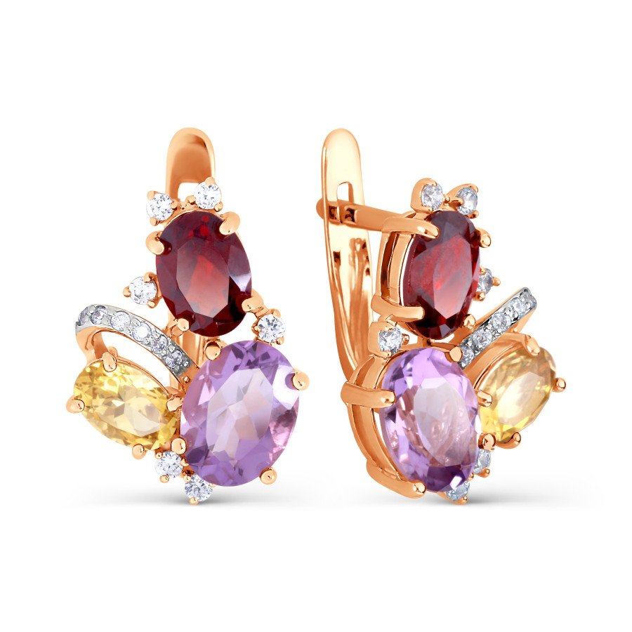 Damen Ohrringe 585 Rotgold Granaten, Amethysten und Zirkonia