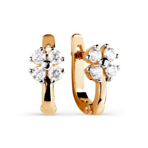 Серьги детские с фианитами из золота 585 пробы