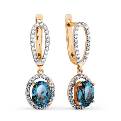 Серьги с топазами и фианитами из золота 585 пробы Серьги с топазами и фианитами из золота 585 пробы