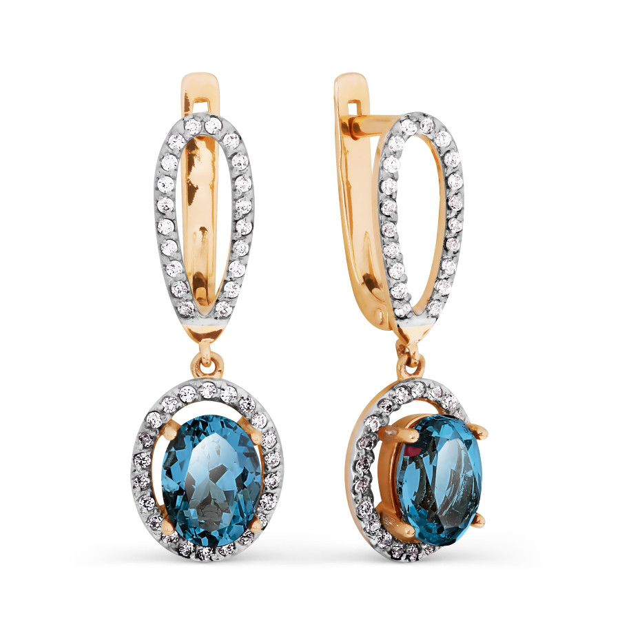 Серьги с топазами и фианитами из золота 585 пробы Серьги с топазами и фианитами из золота 585 пробы