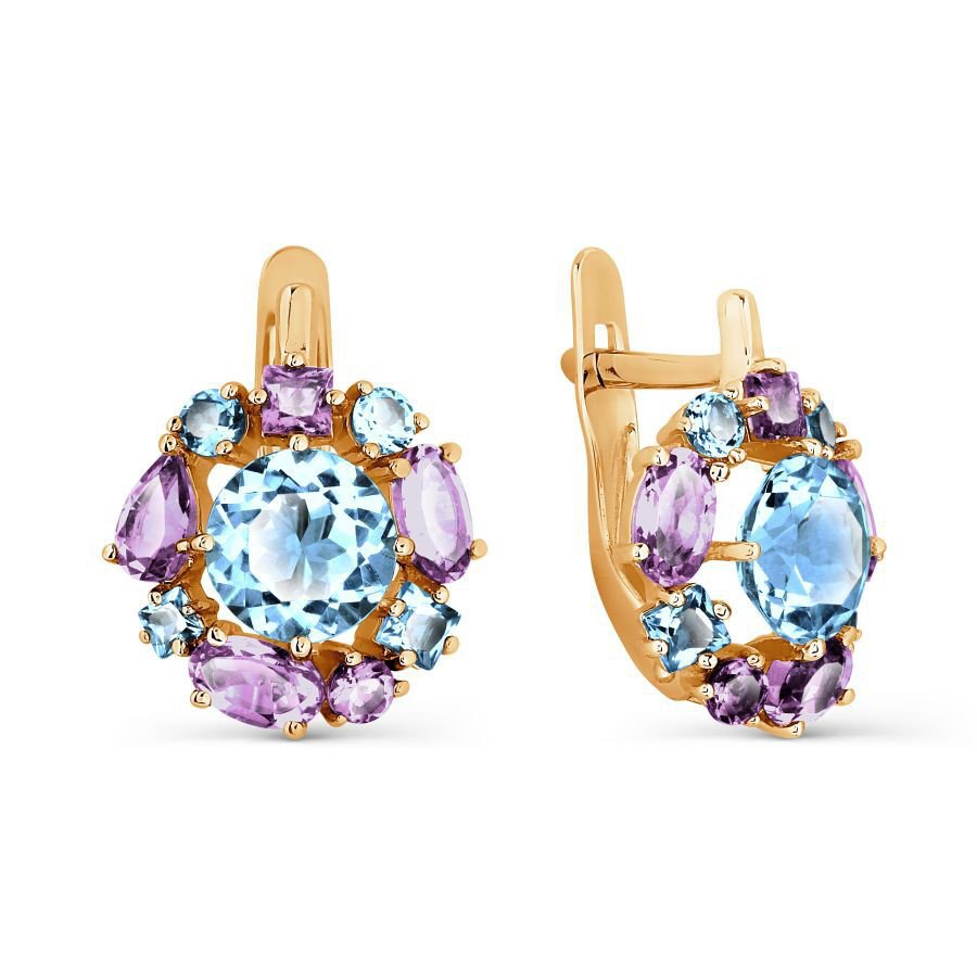 Damen Ohrringe 585 Rotgold Topas und Amethyst