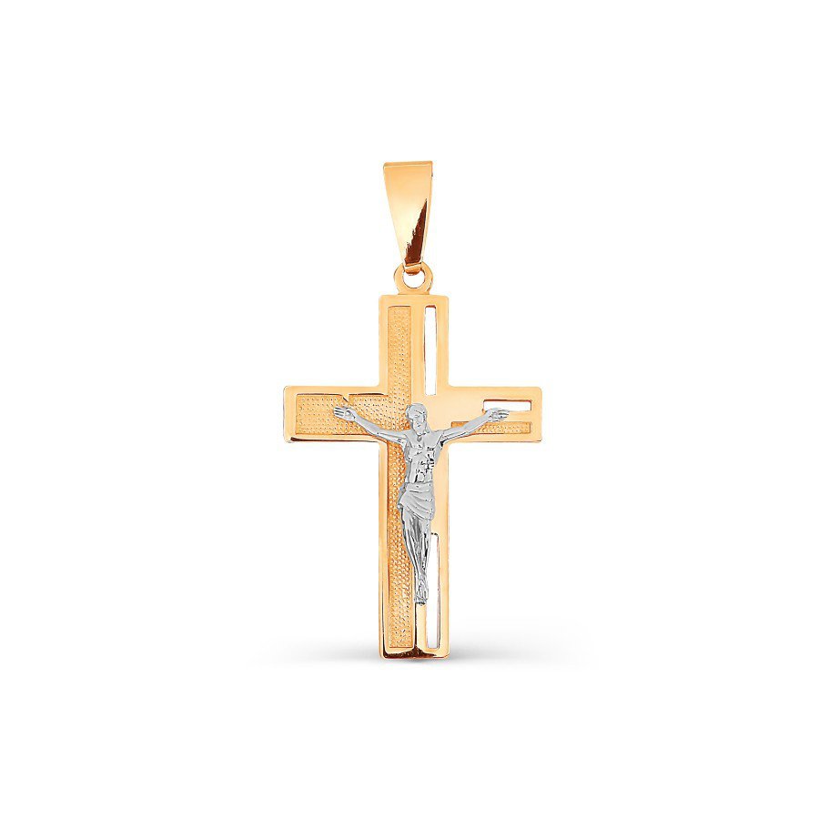 Kreuz Anhänger mit Jesus 585 Rotgold Weißgold