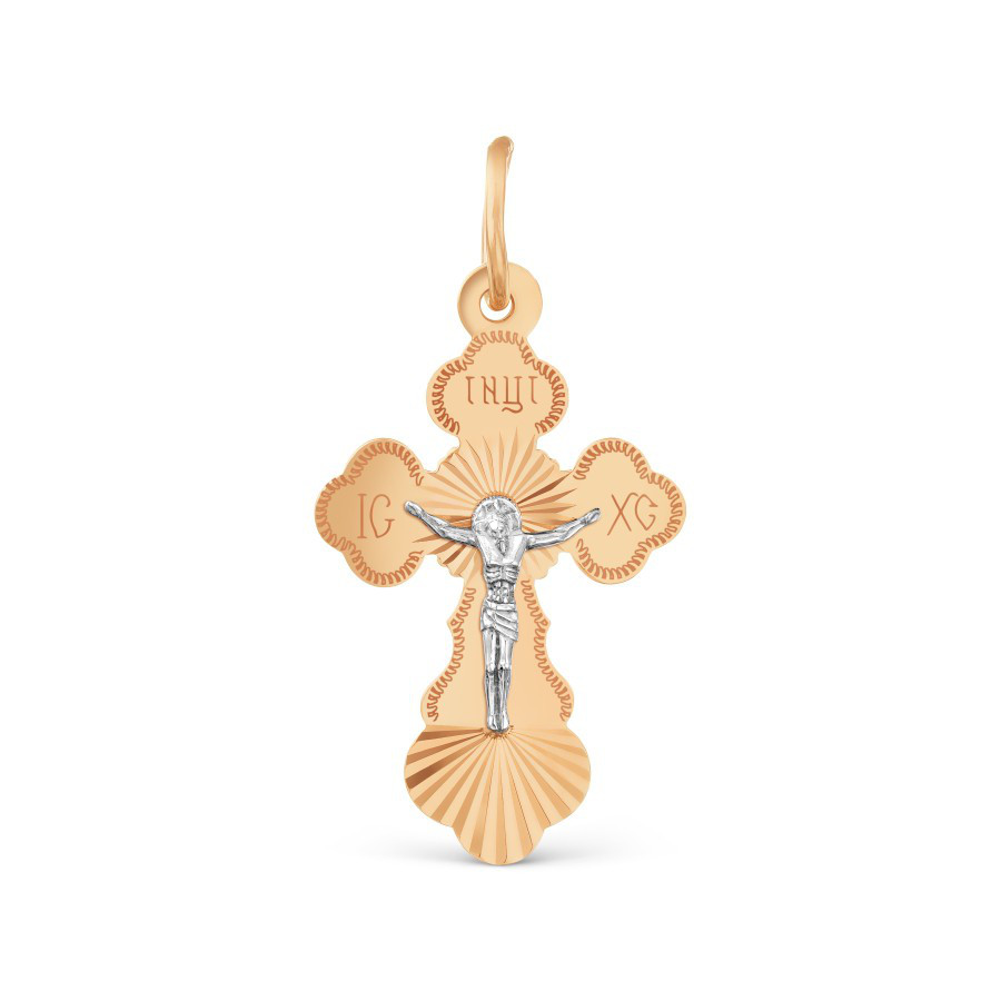Крестик подвеска Спаси и Сохрани из красного русского золота 585 пробы