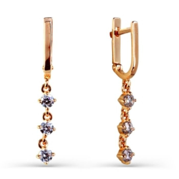 Женские серьги с фианитами из красного золота 375 пробы