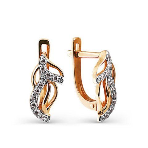 Женские серьги с фианитами из красного золота 375 пробы