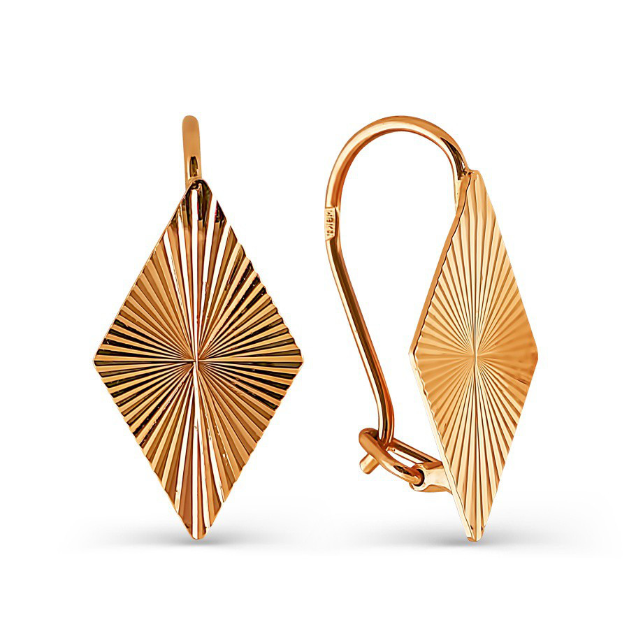 Серьги "Ромб" с алмазной гранью из красного золота 585 пробы