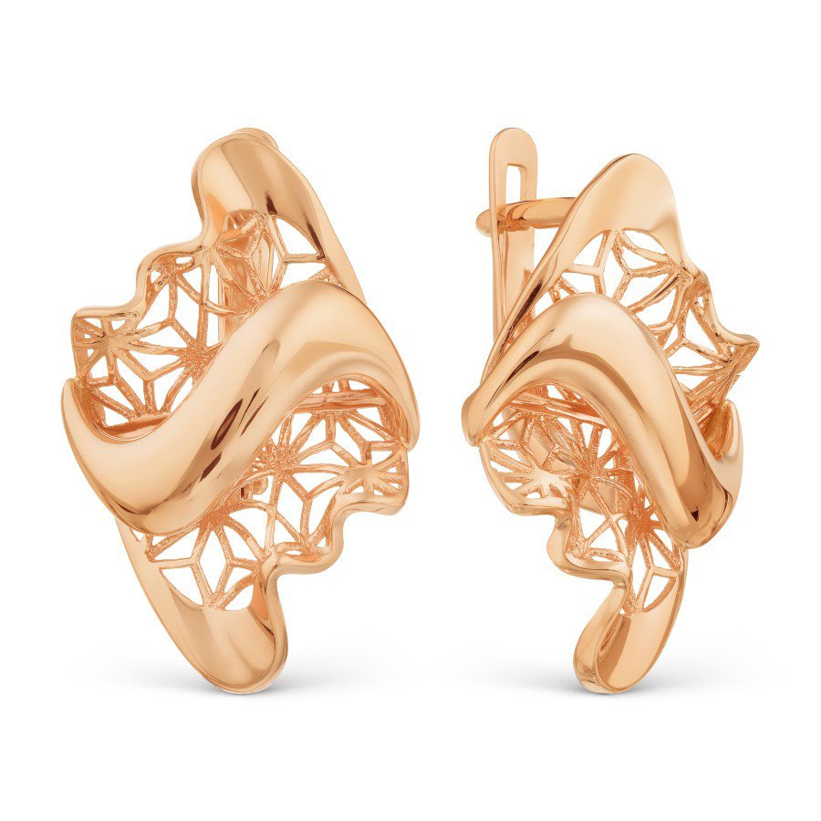 Серьги ажурные из красного золота 585 пробы