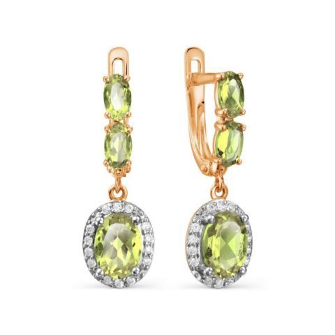 Damen Ohrringe mit Chrysolite und Zirkonia 585 Gold