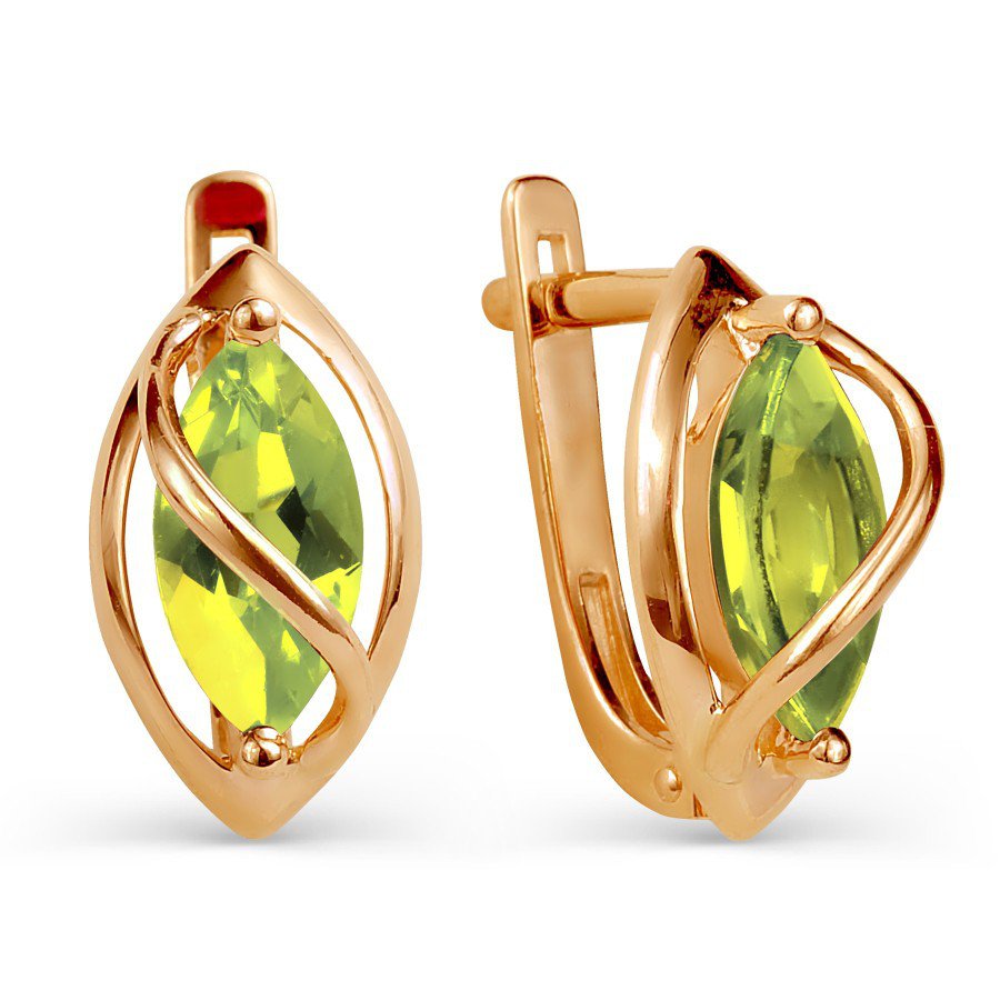 Серьги с хризолитами из красного золота 585 пробы