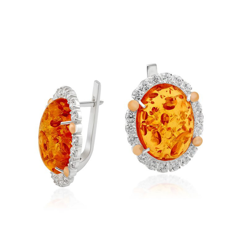 Ohrringe mit Bernstein und Zirkonia 925 Silber Ohrringe mit Bernstein und Zirkonia 925 Silber